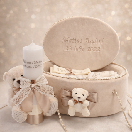 Trusouri botez fetite - Trusou botez Luxury beige urs mare