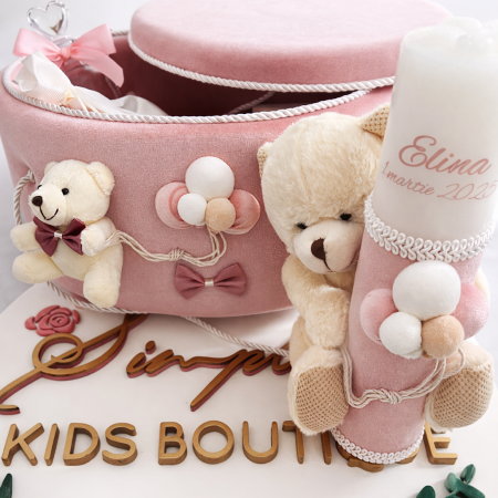 Trusouri botez fetite - Trusou botez Luxury roz cu ursulet mare