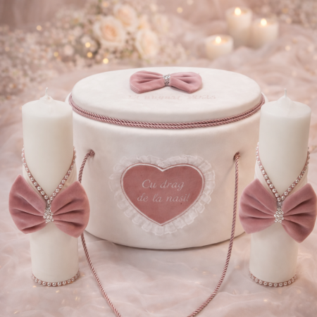 Trusouri botez fetite - Trusou Botez Luxury alb cu inima si funda