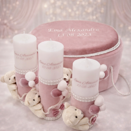 Trusouri botez fetite - Trusou botez Luxury roz cu ursulet