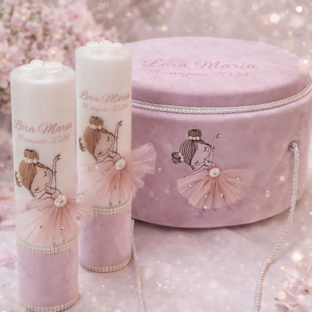 Trusouri botez fetite - Trusou botez Luxury roz cu balerina