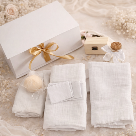 Trusouri botez fetite - Trusou White din muselina -cutie personalizabila