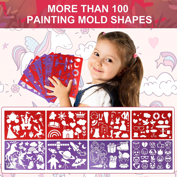 Set Carte de desenat si colorat reutilizabila, Simply Joy, carte cu activitati pentru copii 3 - 6 ani, set de pictura cu 14 pagini, peste 100 de forme de desen si rucsac, portabila,12 carioci pe baza [4]