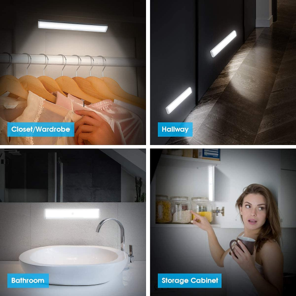 Set Corpuri de Iluminat - 2 lampi LED cu senzor de miscare, 46 led-uri puternice, fara fir, fara baterii cu reincarcare prin USB,cu suport magnetic, pentru dressing, dulap de bucatarie, baie, hol, sca [6]