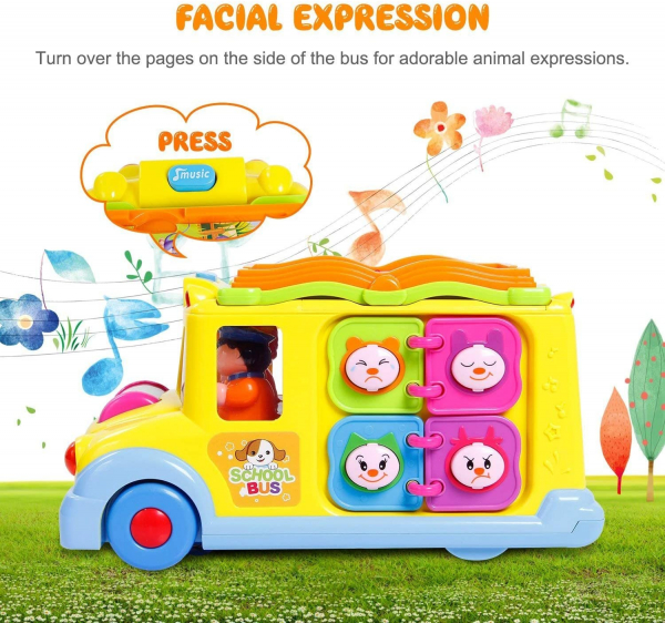 Jucarie educativa si interactiva, Autobuz Scolar inteligent premium, 8 jocuri cu lumini, sunete si  activitati pentru copii fete si baieti de 1, 2, 3 ani, Multicolor [3]