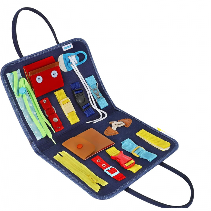 Carte educativa Montessori, cu activitati senzoriale, Simply Joy, tip gentuta, 1 - 5 ani, jucarie usoara pentru calatorii, activitati multiple, Multicolor [7]