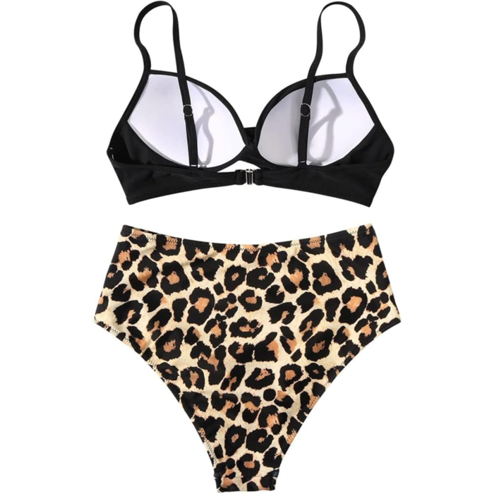 costum de baie 2 piese, negru cu imprimeu animal print [3]