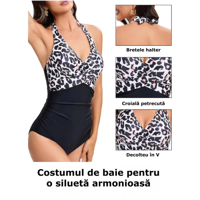 costum de baie intreg negru cu imprimeu animal print [4]