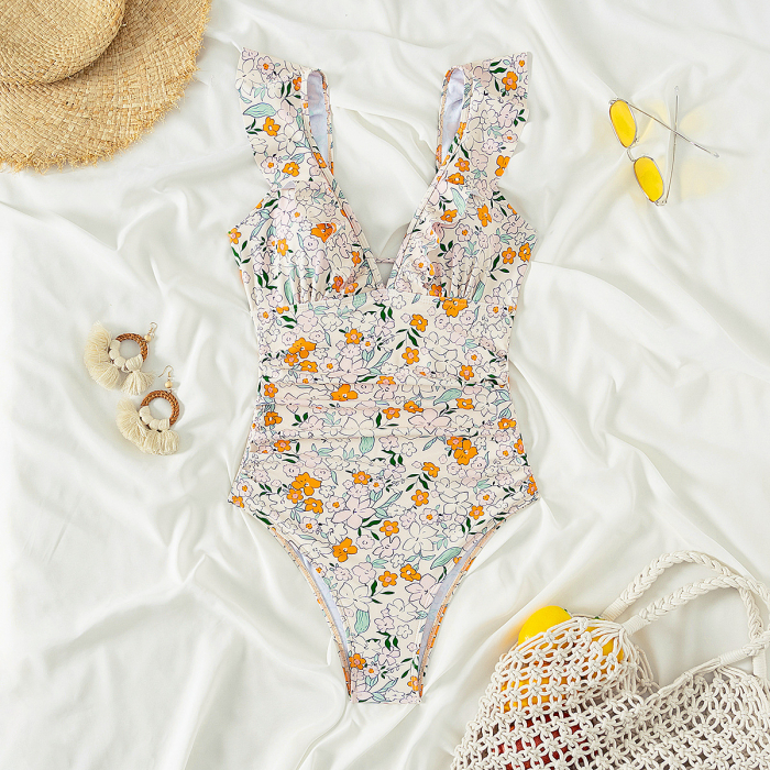 Costum de baie intreg, Simply Joy, imprimeu floral, volane, multicolor [5]
