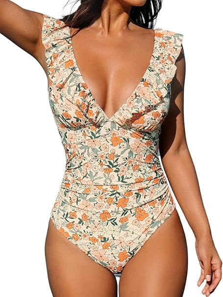 Costum de baie intreg, Simply Joy, imprimeu floral, volane, multicolor [1]