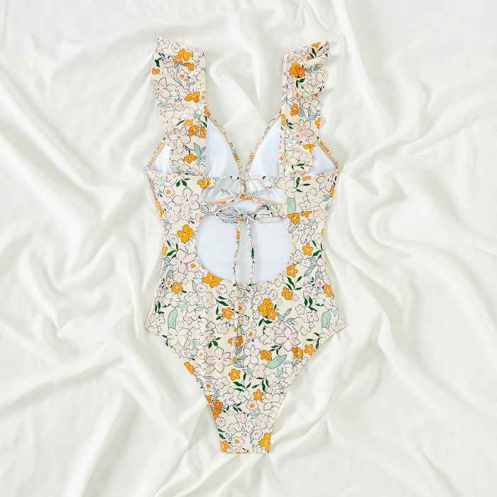 Costum de baie intreg, Simply Joy, imprimeu floral, volane, multicolor [6]