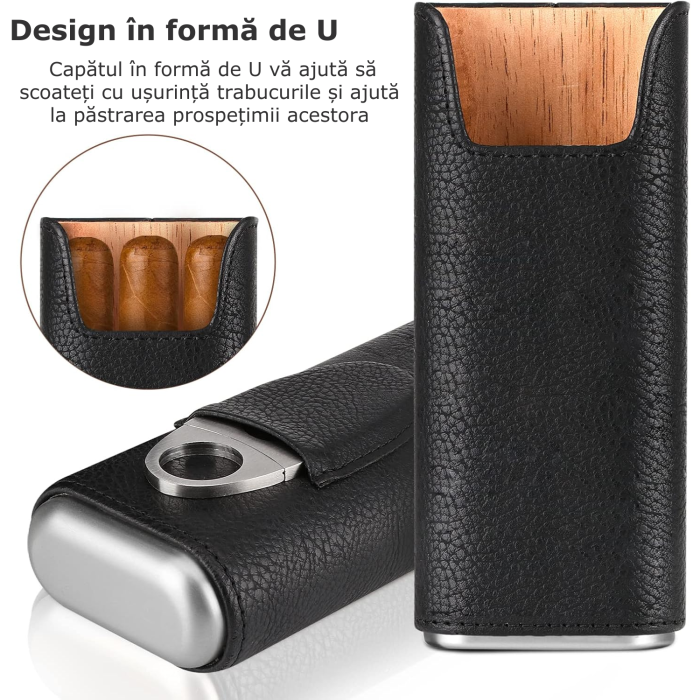 Cutie de trabucuri din piele ecologica, negru [4]