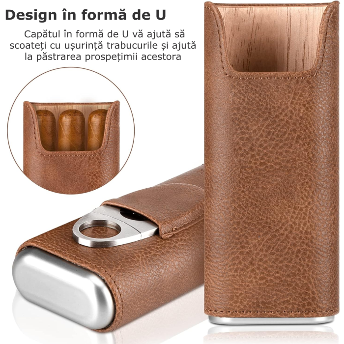 Cutie de trabucuri din piele ecologica, maro [4]