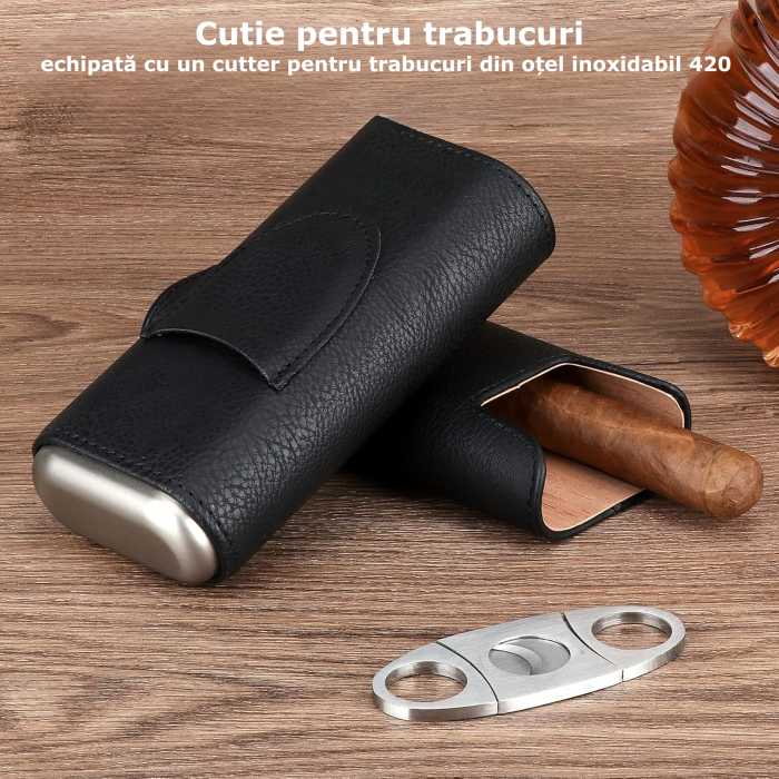 Cutie de trabucuri din piele ecologica, negru [3]
