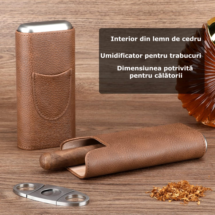 Cutie de trabucuri din piele ecologica, maro [7]