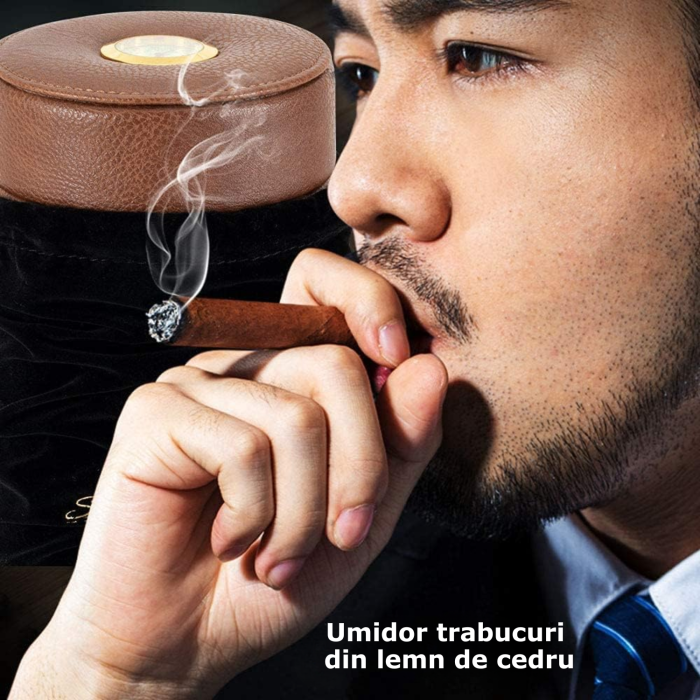 Cutie de trabucuri din piele ecologica, maro [2]