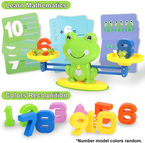 Jucarie Broasca tip balanta invatam matematica - Jucarii educative STEM pentru copii si joc de invatare a numerelor pentru baieti si fete de 3 4 5 ani (set de 63 de piese) [5]