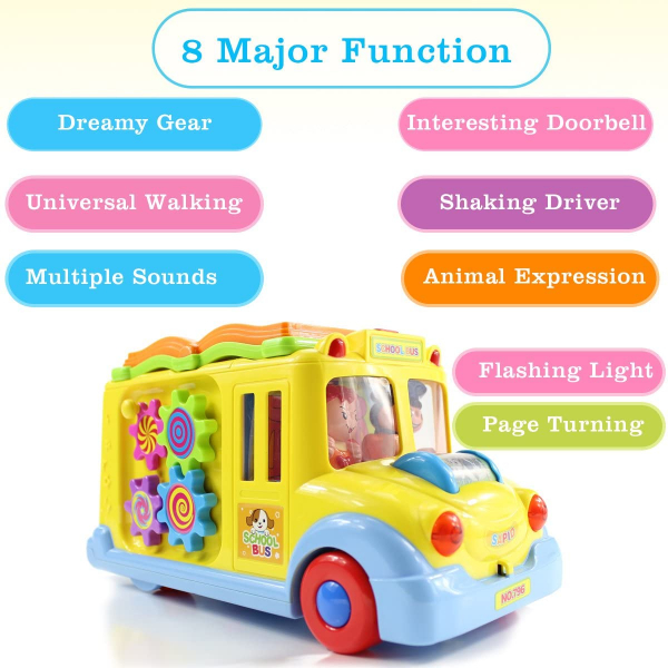 Jucarie educativa si interactiva, Autobuz Scolar inteligent premium, 8 jocuri cu lumini, sunete si  activitati pentru copii fete si baieti de 1, 2, 3 ani, Multicolor [6]