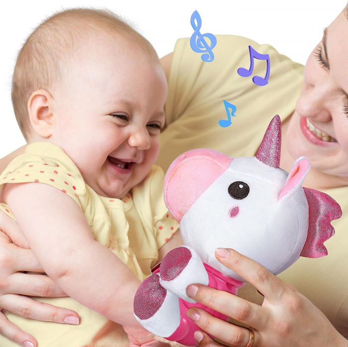 Jucarie pentru bebelusi, Simply Joy, animal de plus unicorn, cu sunete si lumini, roz, + 6 luni [4]