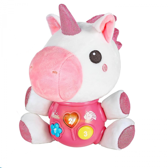 Jucarie pentru bebelusi, Simply Joy, animal de plus unicorn, cu sunete si lumini, roz, + 6 luni [6]