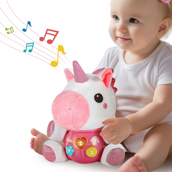 Jucarie pentru bebelusi, Simply Joy, animal de plus unicorn, cu sunete si lumini, roz, + 6 luni [2]