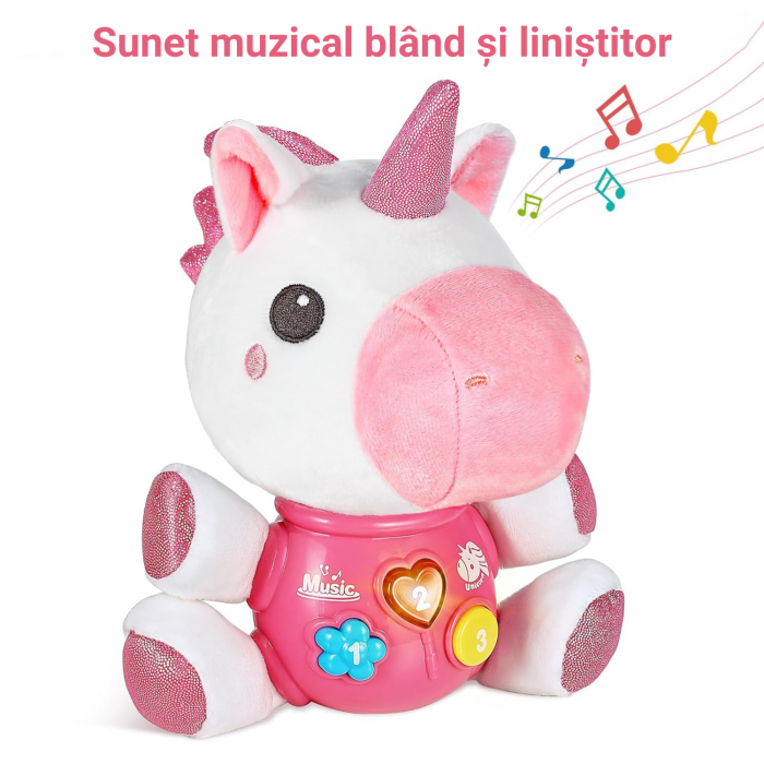 Jucarie pentru bebelusi, Simply Joy, animal de plus unicorn, cu sunete si lumini, roz, + 6 luni [5]