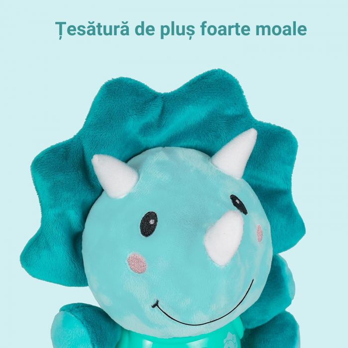 Jucarie pentru bebelusi, Simply Joy, de plus, dinozaur, cu sunete si lumini, albastru, + 6 luni [3]