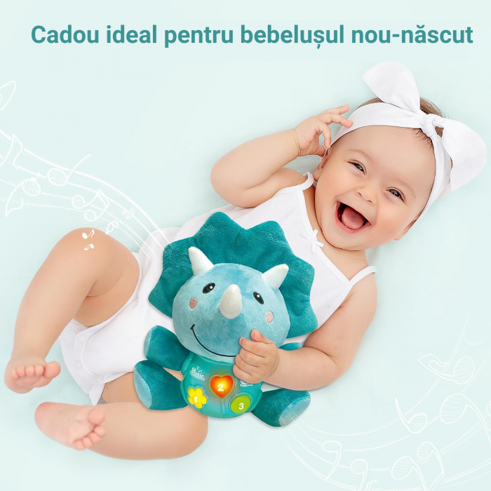 Jucarie pentru bebelusi, Simply Joy, de plus, dinozaur, cu sunete si lumini, albastru, + 6 luni [2]