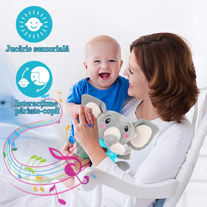 Jucarie pentru Bebelusi, Simply Joy, Elefant de Plus, cu Sunete si Lumini, pentru Fete si Baieti, Bebelusi de 6 luni, 9 luni, 12 luni, 1 an, 2 ani, Gri [4]