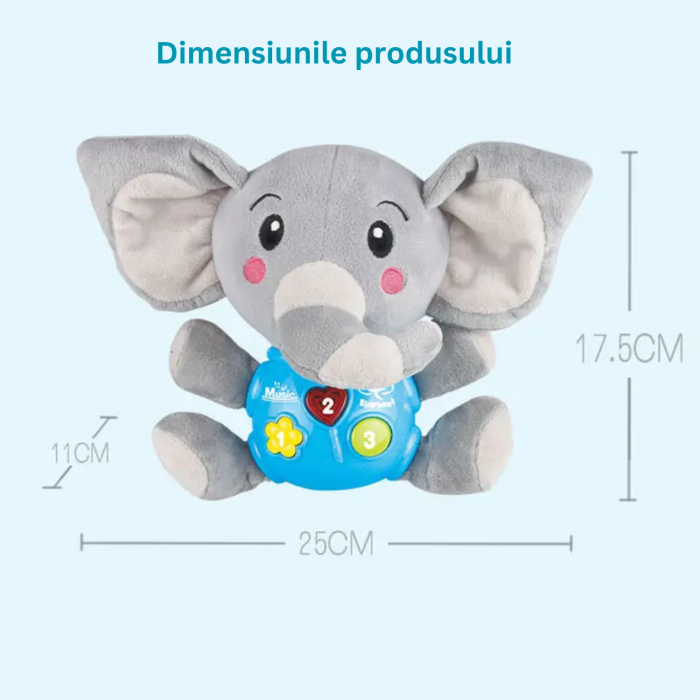 Jucarie pentru Bebelusi, Simply Joy, Elefant de Plus, cu Sunete si Lumini, pentru Fete si Baieti, Bebelusi de 6 luni, 9 luni, 12 luni, 1 an, 2 ani, Gri [9]