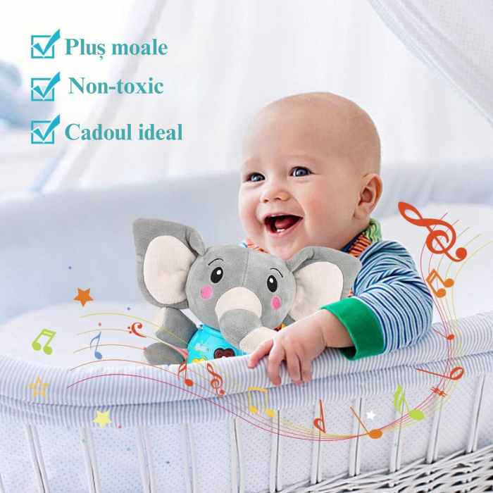 Jucarie pentru Bebelusi, Simply Joy, Elefant de Plus, cu Sunete si Lumini, pentru Fete si Baieti, Bebelusi de 6 luni, 9 luni, 12 luni, 1 an, 2 ani, Gri [7]