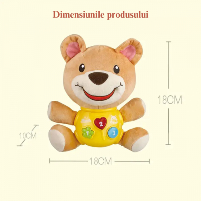 Jucarie pentru Bebelusi, Simply Joy, Urs de Plus, cu Sunete si Lumini, pentru Fete si Baieti, Bebelusi de 6 luni, 9 luni, 12 luni, 1 an, 2 ani, Maro [7]