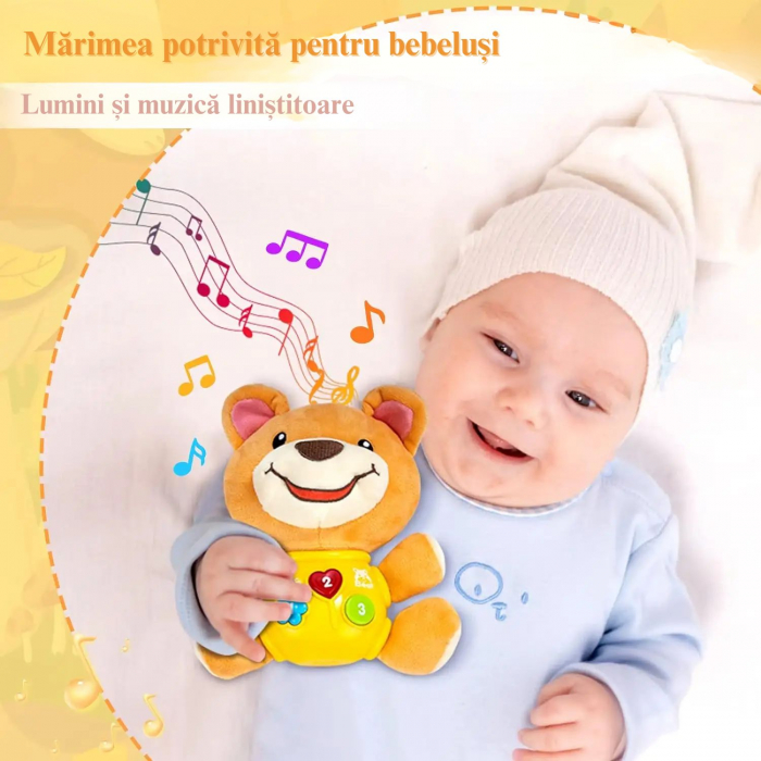 Jucarie pentru Bebelusi, Simply Joy, Urs de Plus, cu Sunete si Lumini, pentru Fete si Baieti, Bebelusi de 6 luni, 9 luni, 12 luni, 1 an, 2 ani, Maro [6]