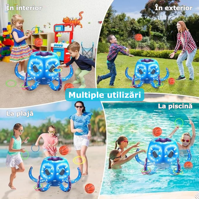 Jucarie pentru piscina Simply Joy, Caractita 2 in 1, colac gonflabil si joc de apa, cos de baschet si joc de aruncat inele, jucarie in aer liber piscina sau curte, albastru [2]