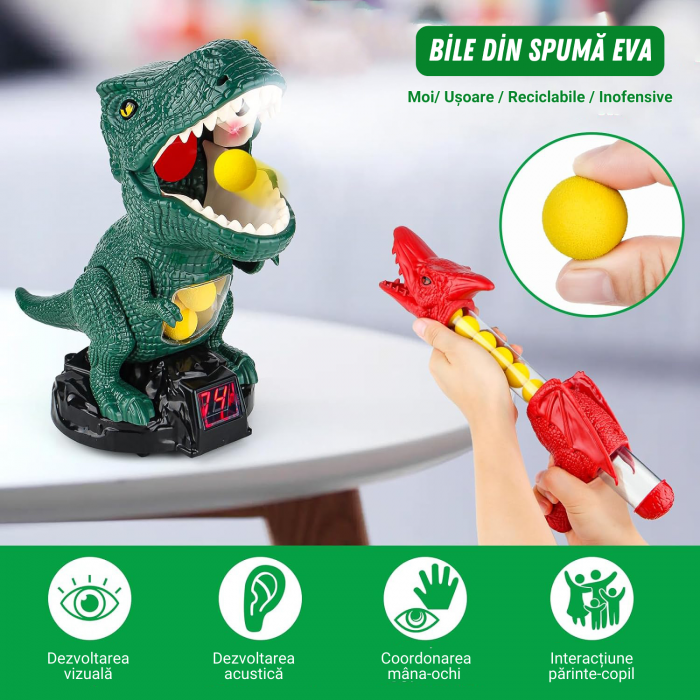Jucarie pusca cu dinozauri, Simply Joy, cu tinta, pentru baieti si fete, verde, + 3 ani [3]
