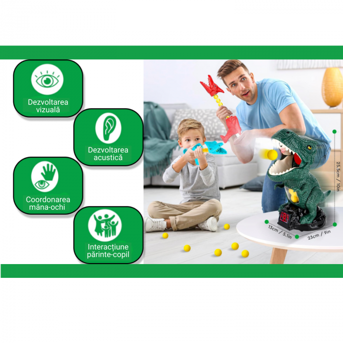 Jucarie pusca cu dinozauri, Simply Joy, cu tinta, pentru baieti si fete, verde, + 3 ani [5]