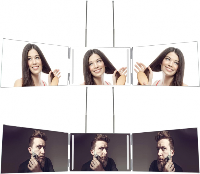 Oglinda 360°, Simply joy, Portabila, Sistem agatare, Pliabila, Inaltime reglabila, Potrivita pentru machiaj, aranjare, coafat, barbierit, ingrijire, ABS, Alb [9]