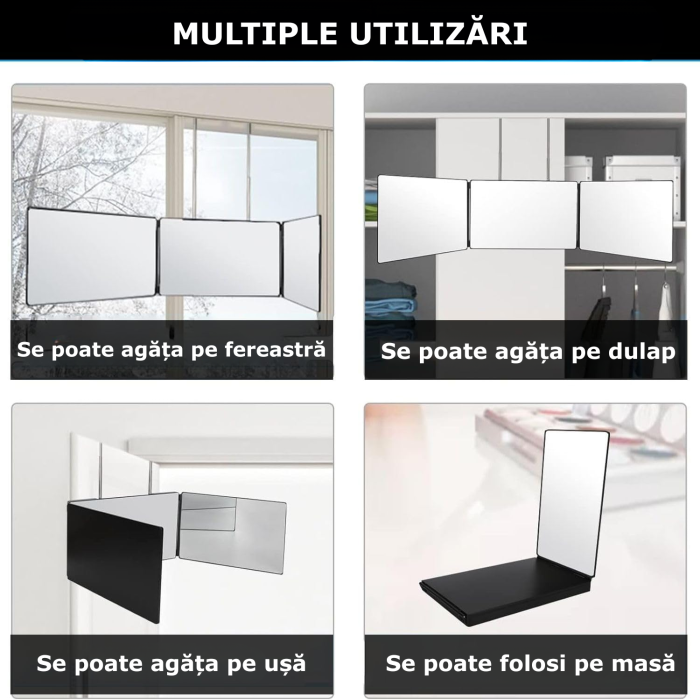 Oglinda Cosmetica Iluminata Led 360° Simply Joy® Anti Aburire, Portabila, Sistem Agatare, Pliabila, Lungime Reglabila, Oglinzi Cosmetice pentru Coafor, Barbierit, Vopsit, Tuns si Machiaj, ABS, Negru [7]