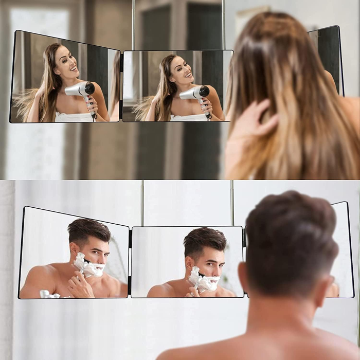 Oglinda Cosmetica Iluminata Led 360° Simply Joy® Anti Aburire, Portabila, Sistem Agatare, Pliabila, Lungime Reglabila, Oglinzi Cosmetice pentru Coafor, Barbierit, Vopsit, Tuns si Machiaj, ABS, Negru [10]