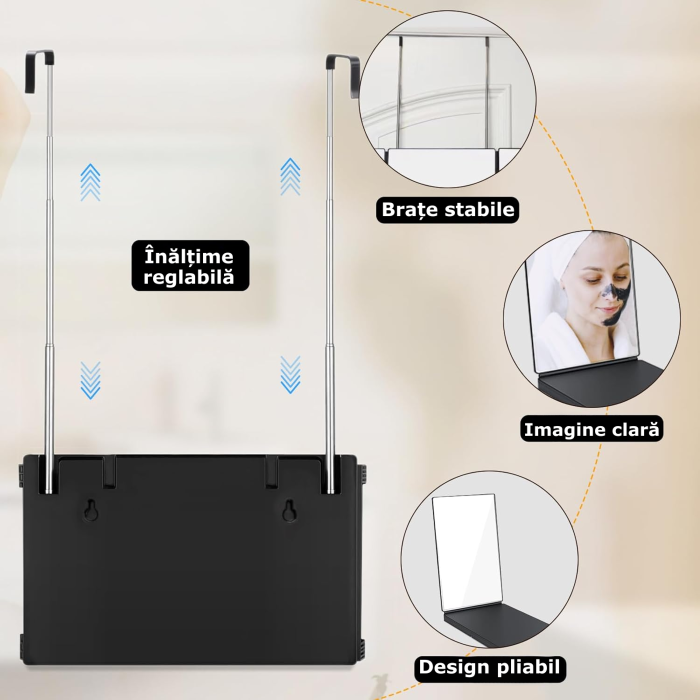 Oglinda Cosmetica Iluminata Led 360° Simply Joy® Anti Aburire, Portabila, Sistem Agatare, Pliabila, Lungime Reglabila, Oglinzi Cosmetice pentru Coafor, Barbierit, Vopsit, Tuns si Machiaj, ABS, Negru [9]