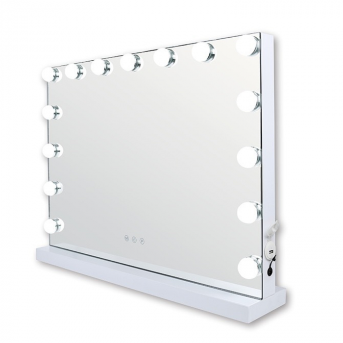 Oglinda machiaj profesionala, Simply joy, cu 15 becuri led si touch, 3 tipuri de lumina, intensitate reglabila, 58 x 46 x 12 cm, Alba [6]