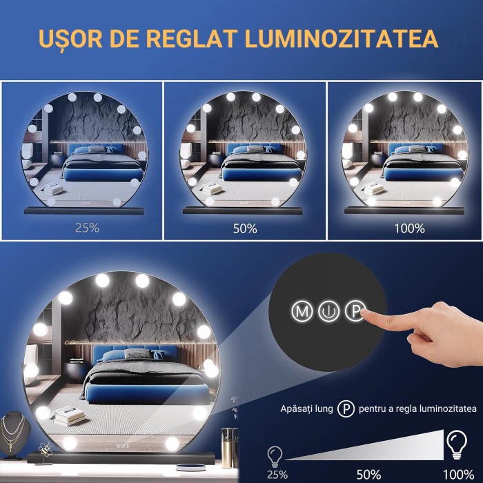 Oglinda pentru machiaj si cosmetica, Simply joy, cu led si touch, 3 tipuri de lumina, intensitate reglabila [4]