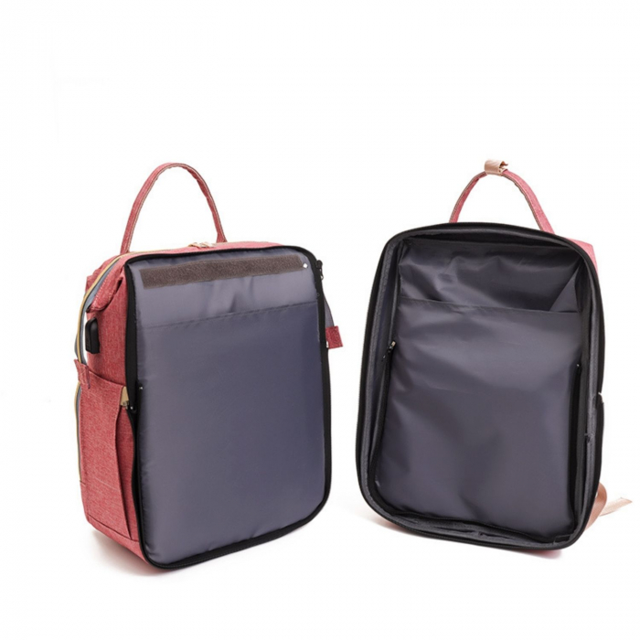 Geanta - Rucsac multifunctional, cu patut pliabil, pentru mamici si copii, impermeabil, roz [2]
