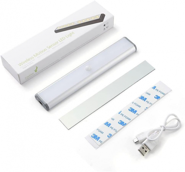 Set Corpuri de Iluminat - 2 lampi LED cu senzor de miscare, 46 led-uri puternice, fara fir, fara baterii cu reincarcare prin USB,cu suport magnetic, pentru dressing, dulap de bucatarie, baie, hol, sca [9]