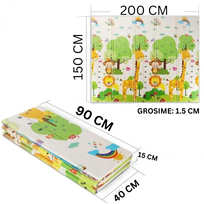 RESIGILAT - Covor de joaca termic girafa si tren 200 X 180 X 1 cm, Simply Joy,pliabil,antiderapant,educativ si interactiv cu doua fete, extra gros, protectie impotriva loviturilor, cadou bebelusi [7]