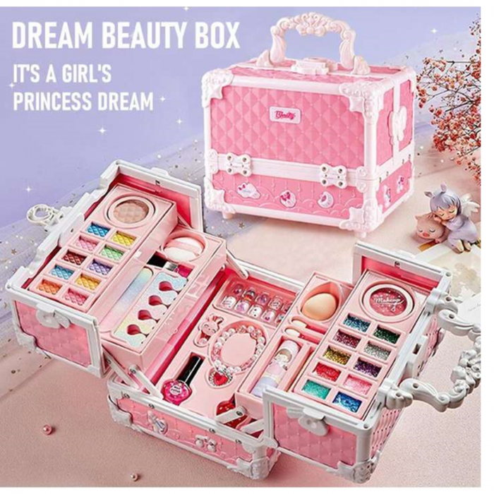 RESIGILAT-Trusa de machiaj pentru copii, Set Make-Up Simply Joy, cu 47 de elemente pentru make-up, rujuri, farduri, oja, Design inedit, geanta cu maner pentru transport, pentru fetite de 3,4,5,6,7,8,9 [2]