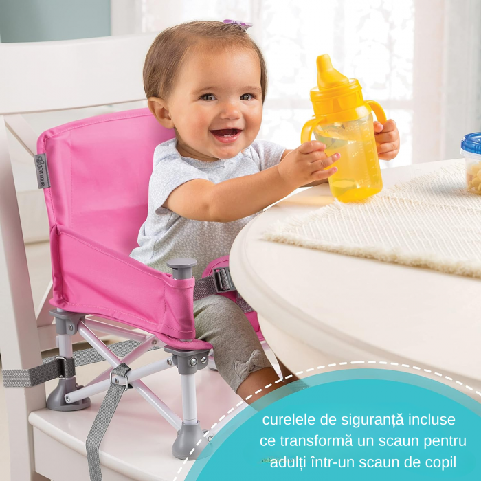 Scaun de masa pentru bebelusi si copii, Simply Joy, Tavita si Husa Detasabile si Lavabile, Multifunctional si Stabil, Centura de siguranta, Cos de depozitare, Roz, +6 luni [2]