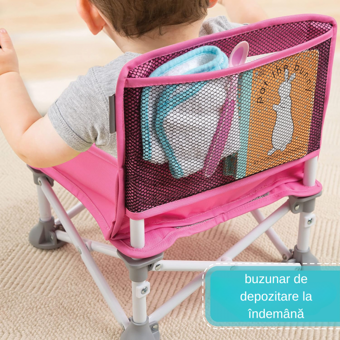 Scaun de masa pentru bebelusi si copii, Simply Joy, Tavita si Husa Detasabile si Lavabile, Multifunctional si Stabil, Centura de siguranta, Cos de depozitare, Roz, +6 luni [6]