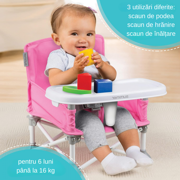 Scaun de masa pentru bebelusi si copii, Simply Joy, Tavita si Husa Detasabile si Lavabile, Multifunctional si Stabil, Centura de siguranta, Cos de depozitare, Roz, +6 luni [4]