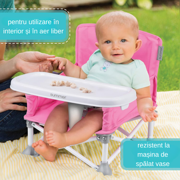Scaun de masa pentru bebelusi si copii, Simply Joy, Tavita si Husa Detasabile si Lavabile, Multifunctional si Stabil, Centura de siguranta, Cos de depozitare, Roz, +6 luni [5]